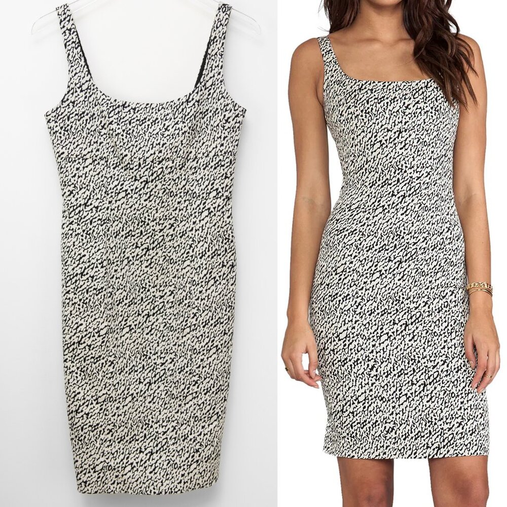 Diane von Furstenberg Bridget Dress Snake Wave Jacquard Black Cream Size 8